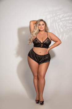 Seven Til Midnight - Two Piece Satin And Lace Long Line Bralette And Tap Short Set - STM11244X