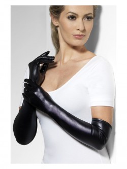 Fever - Gloves, Wet Look, Black - FV44039