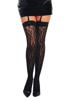 Dreamgirl - Women's Fishnet Thigh High Stockings with Knitted Leopard Design - DG0347
