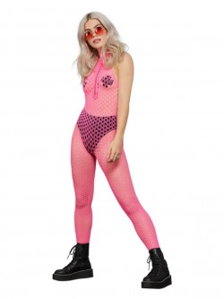 Fever - Fever Sleeveless Zipped Bodystocking, Neon Pink - FV61989