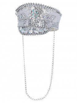 Fever - Fever Deluxe Sequin Studded Captains Hat, Silver - FV53022