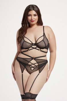 Seven Til Midnight - Fishnet bra, garter belt and thong panty set - STM11494X