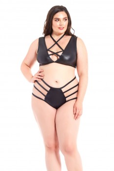 Glitter - 2 Pc Strappy Pleather Bra Set - GL34041X