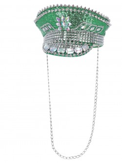 Fever - Fever Deluxe Sequin Studded Captains Hat, Green - FV53025