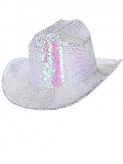 Fever - Fever Deluxe Sequin Cowboy Hat, Iridescent White - FV53030