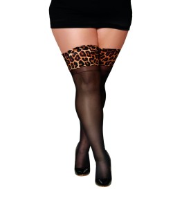 Dreamgirl - Women's Plus Sheer thigh high with stay-up silicone leopard print elastic top - DG0432X