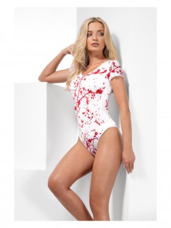 Fever - Opaque Bloody Bodysuit, White & Red - FV44789
