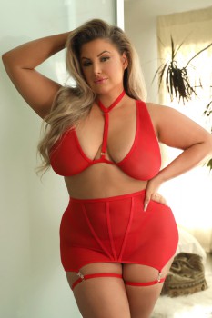 Fantasy Lingerie - VAUGHN Harness Bralette, Gartered Skirt & G-string - FL-B678X