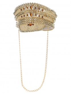 Fever - Fever Deluxe Sequin Studded Captains Hat, Gold - FV53019