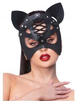 Fever - Fever Black Mock Leather Cat Mask - FV53008