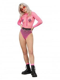 Fever - Fever Long Sleeve Zipped Bodysuit, Neon Pink - FV61992