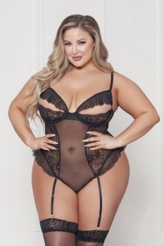 Seven Til Midnight - Lace and mesh teddy with removable garter straps - STM11384X