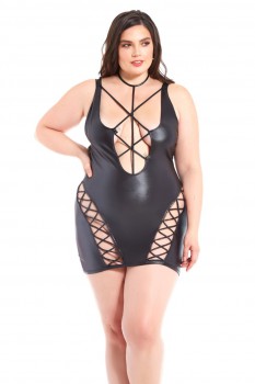 Glitter - Strappy Pleather Chemise W/ Paneling - GL32133X