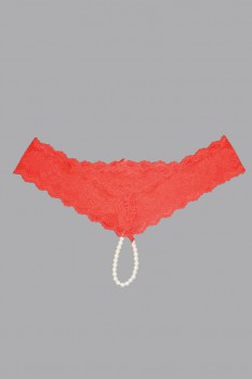 Icollection - Lace And Open Crotch Pearl String Cheeky - IC7119