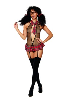 Dreamgirl - Women's Schoolgirl-themed fishnet garter teddy set - DG12830