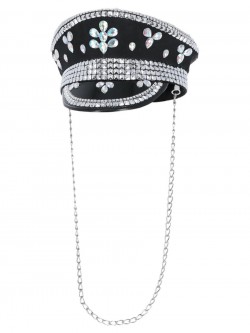 Fever - Fever Deluxe Sequin Studded Captains Hat, Black - FV53020