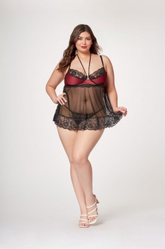Seven Til Midnight - Halter neck, demi cup babydoll and matching thong panty set - STM11547X