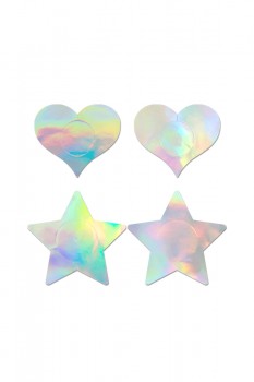 Fantasy Lingerie - HOLOGRAPHIC 2-PAIR PASTIES SET 1 pair of Hearts and 1 pair of Stars - FL-FLA104