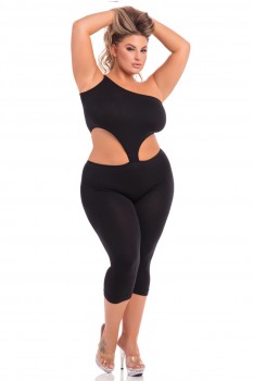 Pink Lipstick - One Shoulder Cropped Catsuit - PL27035X