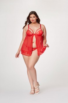 Seven Til Midnight - Demi cup mesh and lace babydoll with matching thong panty and heart ring details  - STM11515X