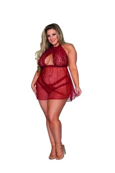 Dreamgirl - Women's Plus Size Stretch Lace and Mesh Babydoll - DG11503X