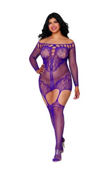 Dreamgirl - Women's Plus Fishnet and decorative scalloped lace garter dress - DG0446X