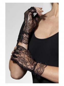 Fever - Fingerless Lace Gloves, Black - FV98251