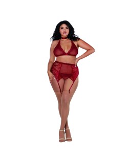 Dreamgirl - Women's Plus Size Fishnet and Lace Four-Piece Set - DG11776X