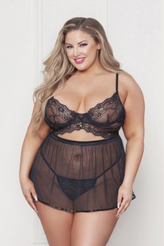 Seven Til Midnight - Lace and mesh babydoll with g-string set - STM11386X