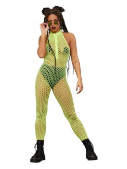 Fever - Fever Sleeveless Zipped Bodystocking, Neon Yellow - FV61990