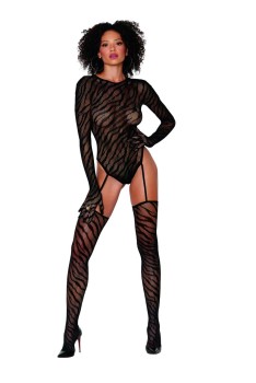 Dreamgirl - Women's Zebra fishnet teddy bodystocking with long sleeves - DG0420
