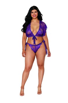 Dreamgirl - Women's Plus Size Eyelash lace lingerie shrug and matching panty set - DG12775X