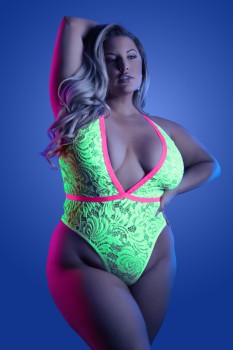 Fantasy Lingerie - SPOTLIGHT Contrast Elastic Lace Teddy with Snap Closure - FL-GL2121X