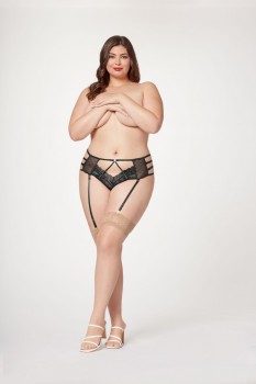 Seven Til Midnight - Dot mesh/lace strappy high rise panty with garter straps - STM11523X