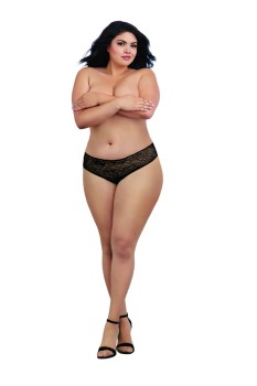 Dreamgirl - Women's Plus Size Stretch Lace Low-Rise Crotchless Bikini Panty with Multi Ruffle Back Design - DG1300X