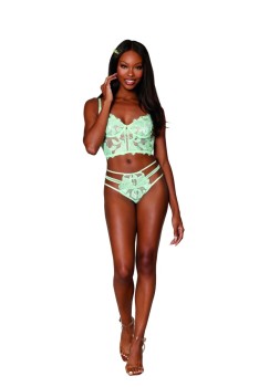 Dreamgirl - Women's Embroidery and mesh long-line bra and G-string set - DG12897