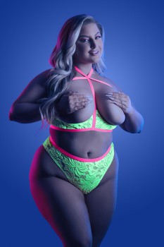 Fantasy Lingerie - PERSUASIVE  Contrast Elastic Open Cup Lace Cage Bra & Panty - FL-GL2120X