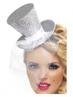 Fever - Fever Mini Top Hat on Headband, Silver - FV21192