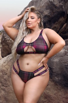 Fantasy Lingerie - FUCKIN' PERFECTION Plaid Mesh Cut Out Bralette & Panty - FL-AF976X