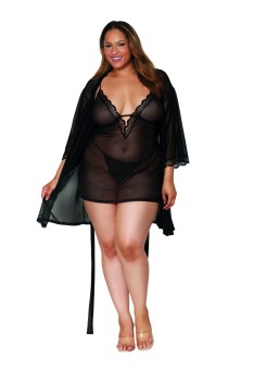 Dreamgirl - Women's Plus Size Stretch Mesh Chemise and Robe Set - DG12239X