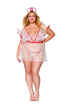 Dreamgirl - Women's Plus Size sheer mesh nurse-themed apron with matching G-string - DG12916X