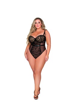 Dreamgirl - Women's Plus Size Flocked Animal Print Mesh Teddy With Studded Trim Detail - DG12422X