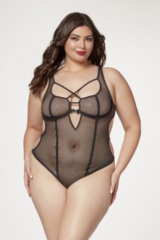 Seven Til Midnight - Strappy high cut leg fishnet teddy with adjustable/removable garter straps - STM11495X
