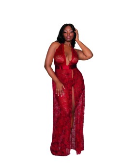 Dreamgirl - Women's Plus Size Lace Halter Gown - DG10460X