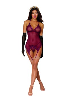 Dreamgirl - Women's venise embroidery garter slip and G-string set - DG12768