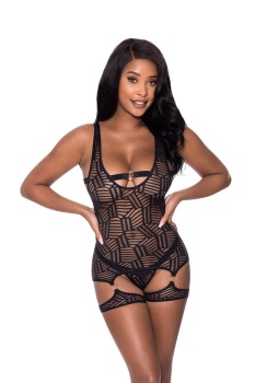 Exposed - Stirrup Chemise & Split Crotch Panty Set - MSM341