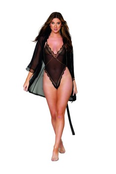 Dreamgirl - Women's Stretch mesh teddy and robe set - DG12652